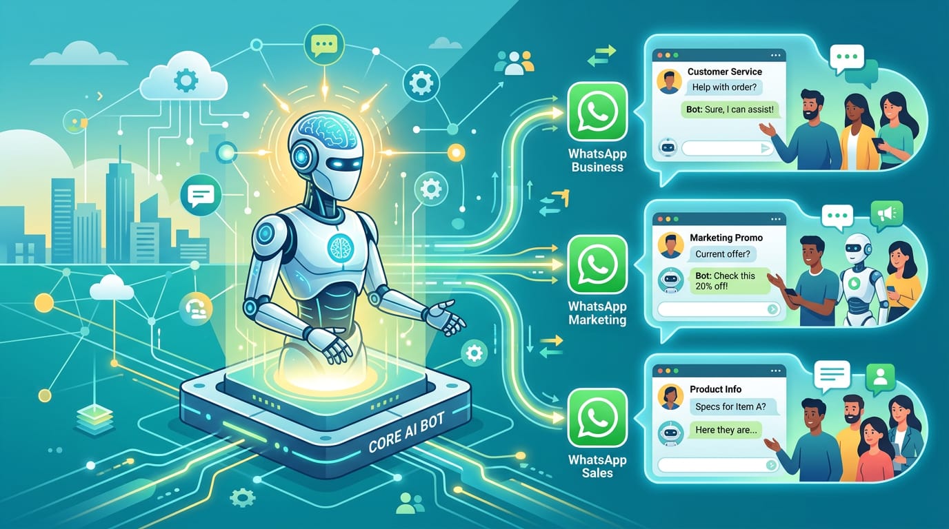 Multichannel orchestration — reuse one core bot across Whats